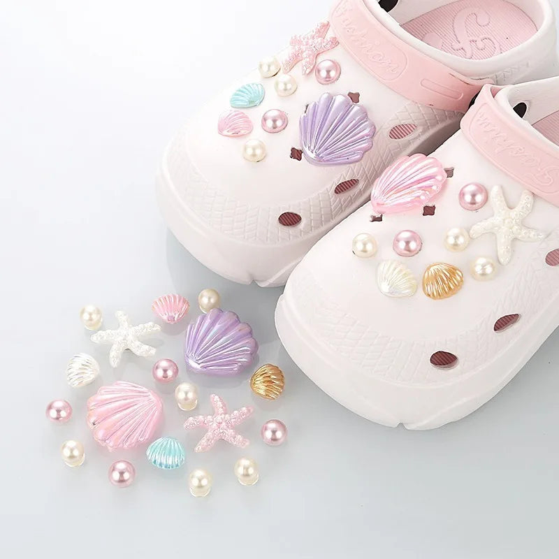 18PCS Shoe Charms for Clogs Slippers DIY Summer Starfish Shell Handicrafts Shoe Decoration Buckle Charms Hole Shoes Accessories