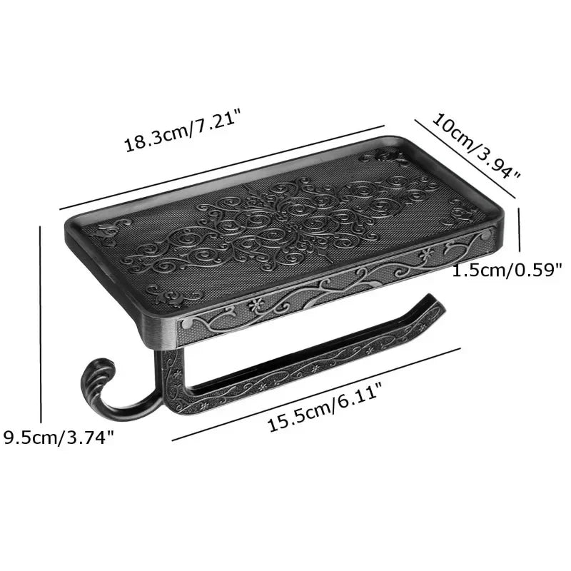 1Pc Antique Carved Wall-Mounted Zinc Alloy Bathroom Mobile Phone Holder with Shelf  Towel Rack Toilet Tissue Paper Holder