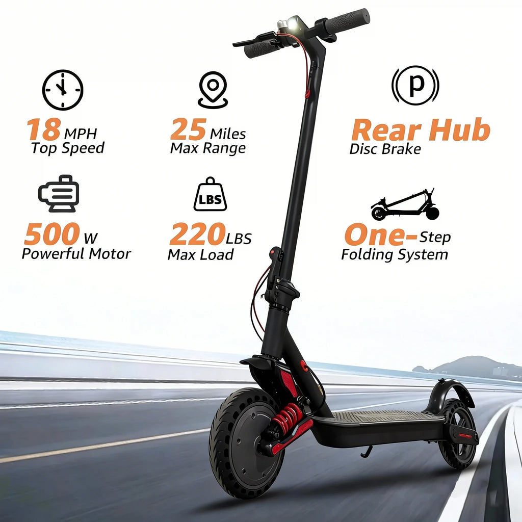 Smart 500W Electric Scooter Foldable E-Scooter Rear Motor up to 18 MPH Long Range 15 Miles Controlled Commuting Adults Scooter