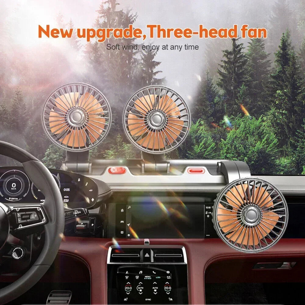 1/2/3 Head Car Fan Summer Air Cooler USB/12V/24V Adjustable 2 Speeds Silent Fan for Home Desk Office & Car