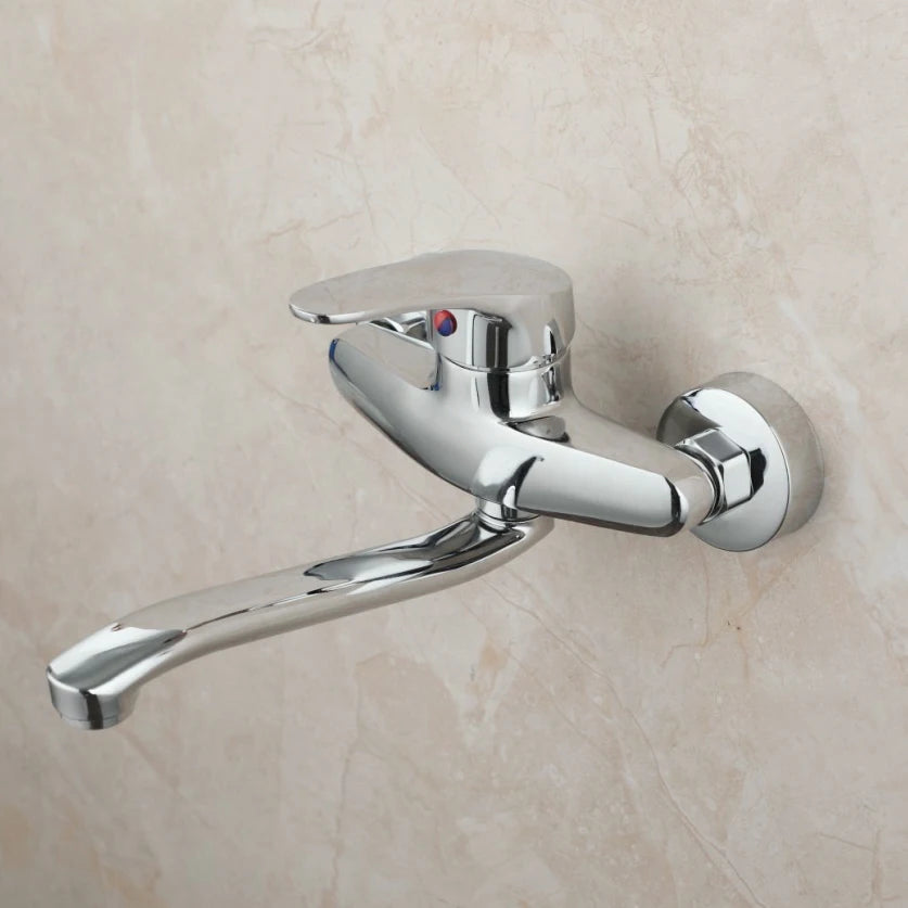 Monite Wall Mounted Bathtub Chrome Brass Bathroom Basin Mixer Faucet Sink Tap Hot & Cold Water Mixer Retail Laundry Faucet