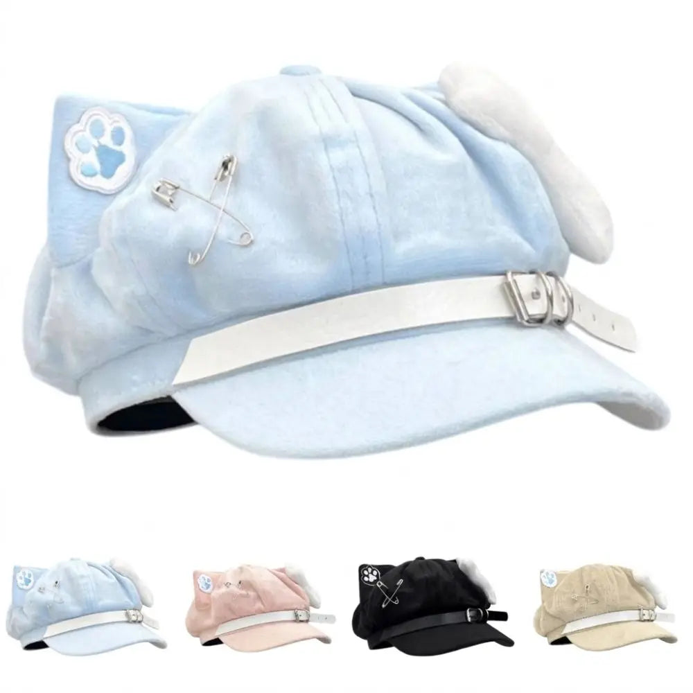 Cute Cat Ears Women's Beret Anime Cat Paw Pattern Newsboy Cap Japanese Style Sweet Baseball Cap Everyday Outfits