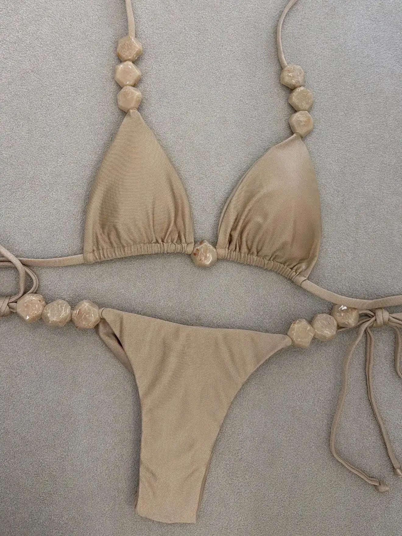 Sexy Bikini Swimwear Women Swimsuit Halter Bead Bikini Set Bathing Suit Two Piece Bikini Summer Beachwear