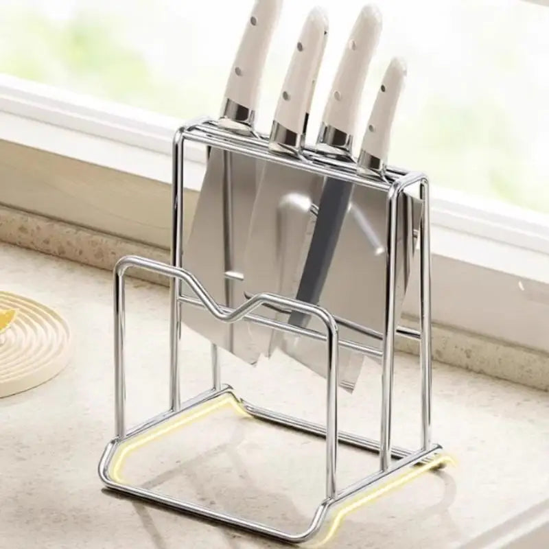 Stainless Steel Knife Holder and Cutting Board Rack Kitchen Organizer for Knives Utensils and Storage