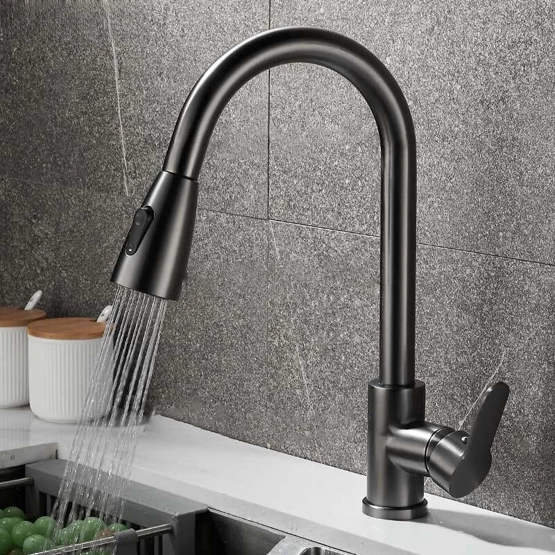 304 Stainless Steel Pull Out Kitchen Faucet 360 Rotate Shower/Stream Sprayer Head Mixer Hot and Cold Water Tap Deck Mounted