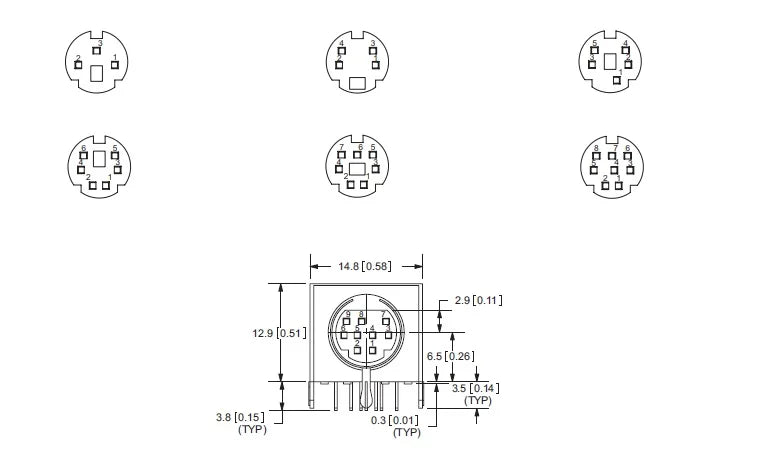 10pcs Circular Receptacle Connector Mini Din 3 4 5 6 7 8 9 10 Pin Female Din Sockets MD-SM Shield Right Angle Through Holes PCB
