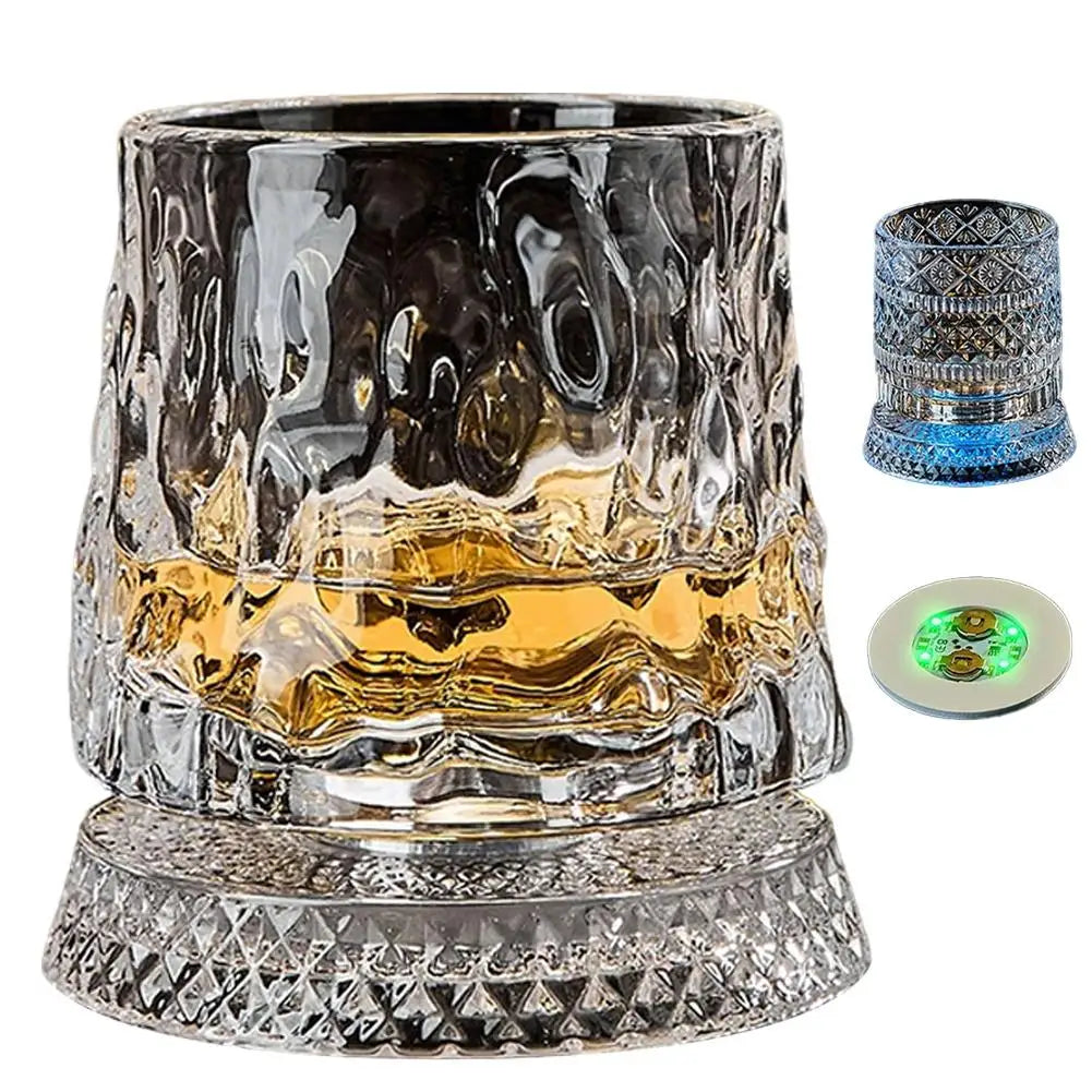 Luminous Rotating Whiskey Glass Elegant Whiskeys Cup Crystal Glass Drinkware for Parties for Cocktail Party Drinking Glass 1pcs
