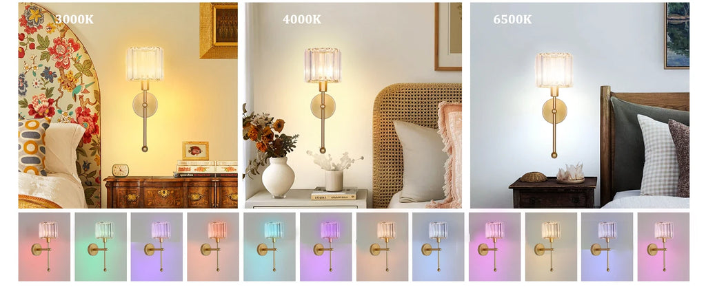 Modern LED wall light luxury transparent crystal wall light, no wiring and rechargeable, living room corridor lighting fixtures,