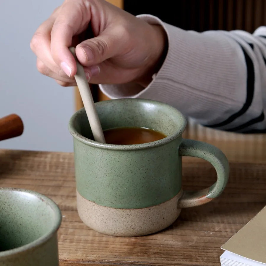 Vintage Coarse Pottery Coffee Cup Ceramic Mug Simple Sesame Glaze Pottery Clay Multifunctional Breakfast Oat Cup Kitchen Utensil
