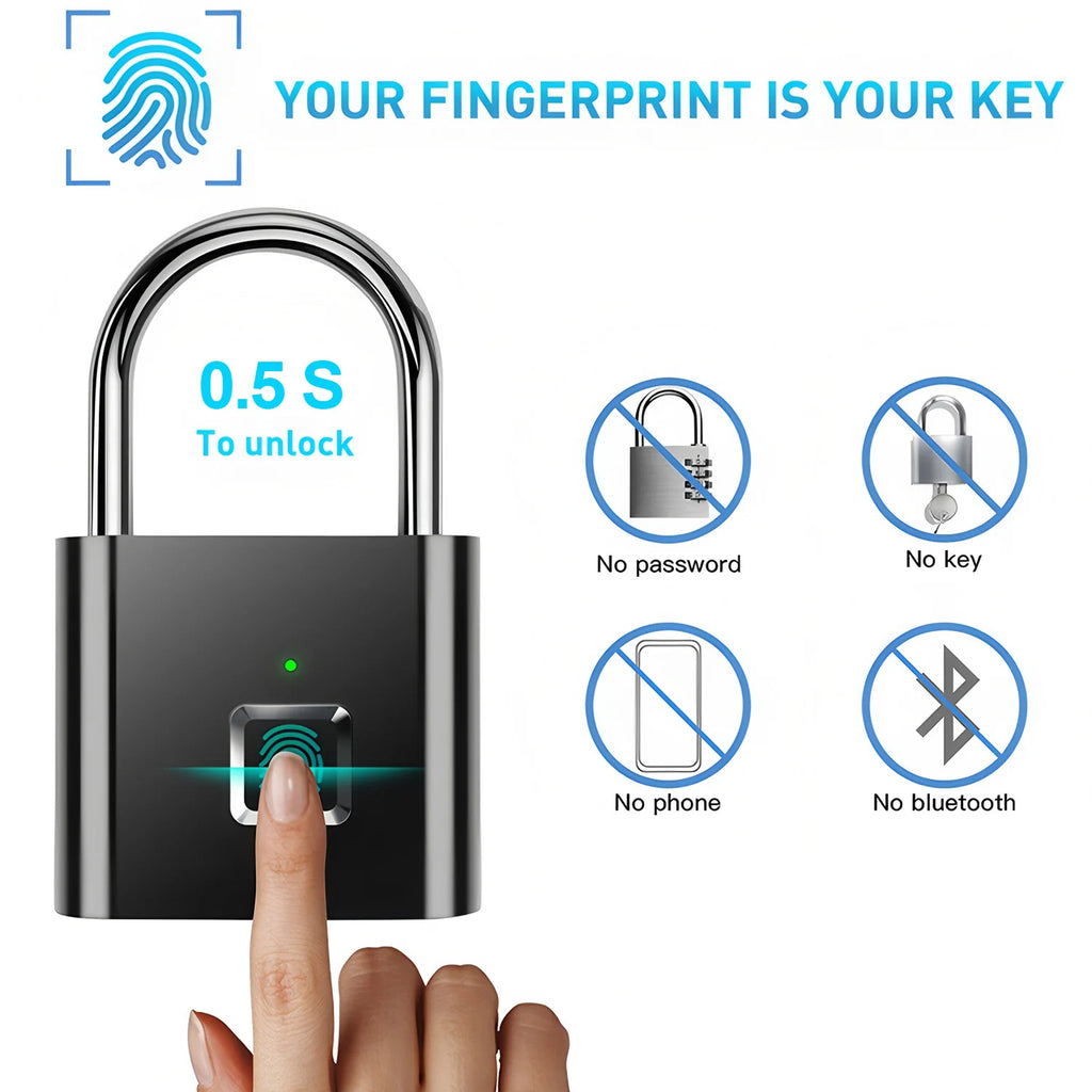 Fingerprint Lock Keyless USB Charging Smart Padlock Anti-theft Zinc Waterproof Door Lock 0.2sec Unlock Portable Door Lock