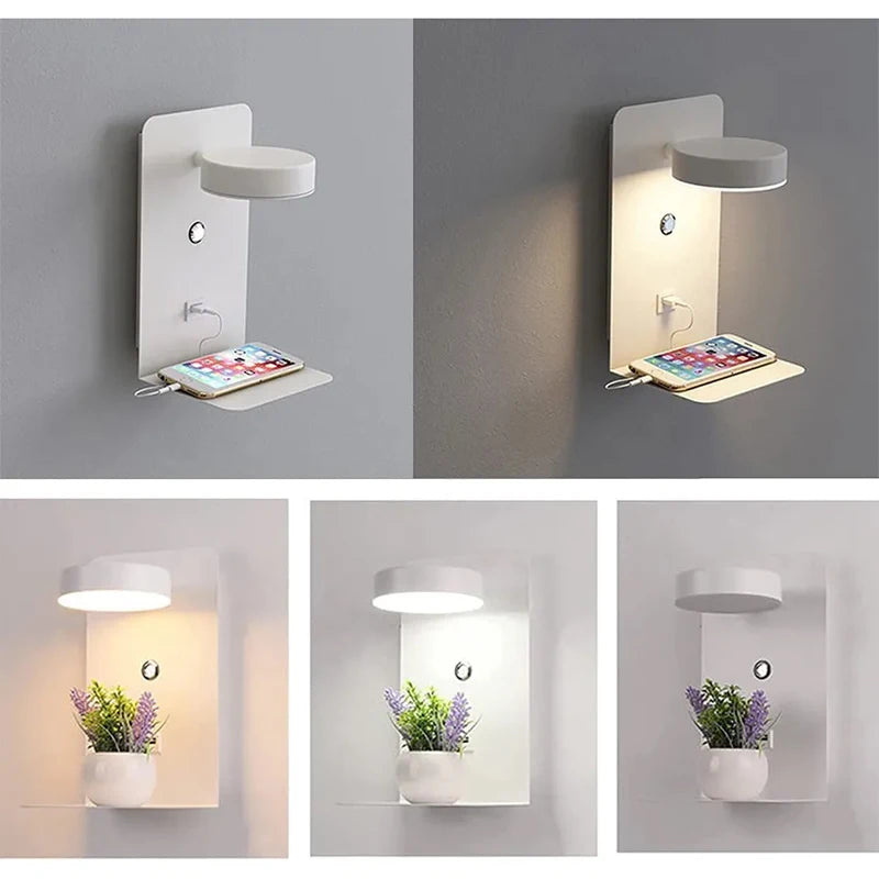 Modern LED Wall Lamp With Switch USB Charging Port 9W Black White Aisle Wall Lights Bedroom Bedside Wall Sconce Decoration Lamps