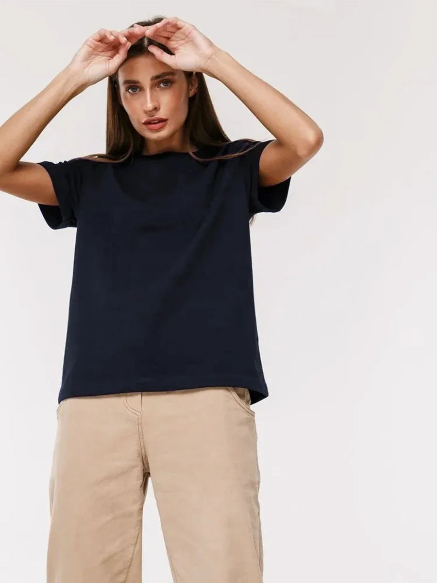 Wolfeel Summer 100% Cotton Women's T-shirt Bottoming Basic Fashionable Solid Lady Short Sleeve Loose Tops Shirts 230g/㎡ Tops