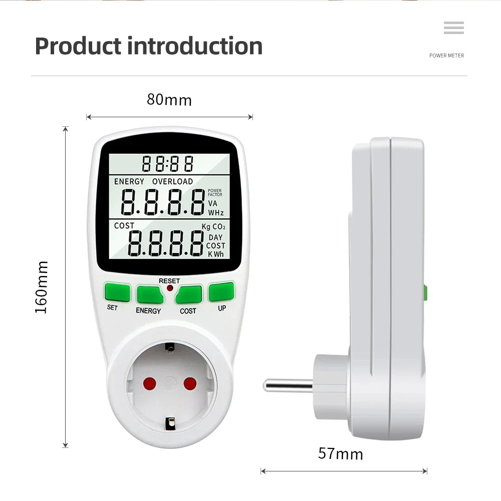Electricity Power Meter Wattmeter LCD Energy Meter Socket Electric Tester Measuring Outlet Power Analyzer EU UK AU US FR