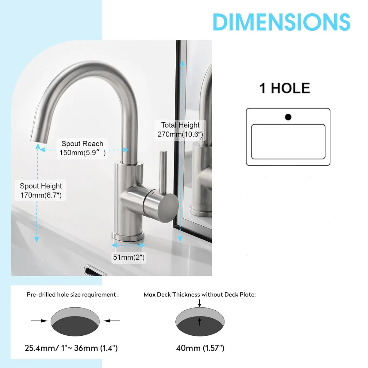 Bathroom Basin Faucet 304 Stainless Steel Hot Cold Wash Mixer Crane Tap 360 Rotation Sink Faucets Single Lever Tap For Bathroom