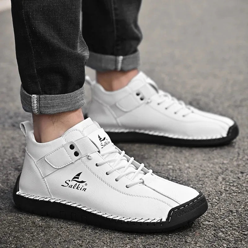 New 2025 Handmade Leather Casual Men Shoes Design Sneakers Man Breathable Leather Shoes Men Ankle Boots Outdoor