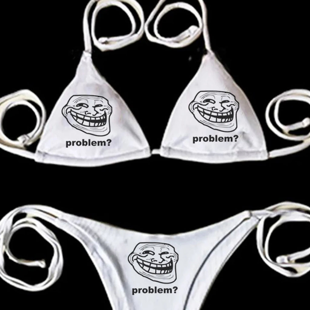 Streetwear Cute Girls Printing Sexy Women Bikini Gothic Punk Emo Girls Bikini Vintage Letter Printing Sexy Bikini 2000s Summer