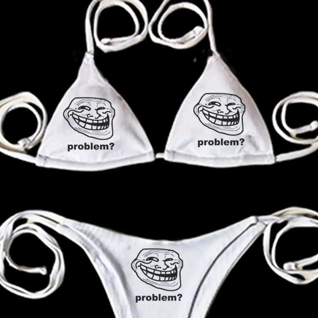 Streetwear Cute Girls Printing Sexy Women Bikini Gothic Punk Emo Girls Bikini Vintage Letter Printing Sexy Bikini 2000s Summer