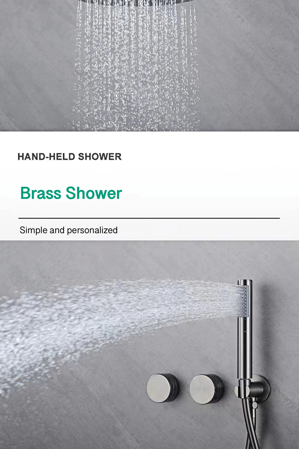 Luxury Gun Gray Brass Wall Mounted Shower System with Embedded Design, Dual Handle Hot and Cold Water, Simple Bathroom Faucet