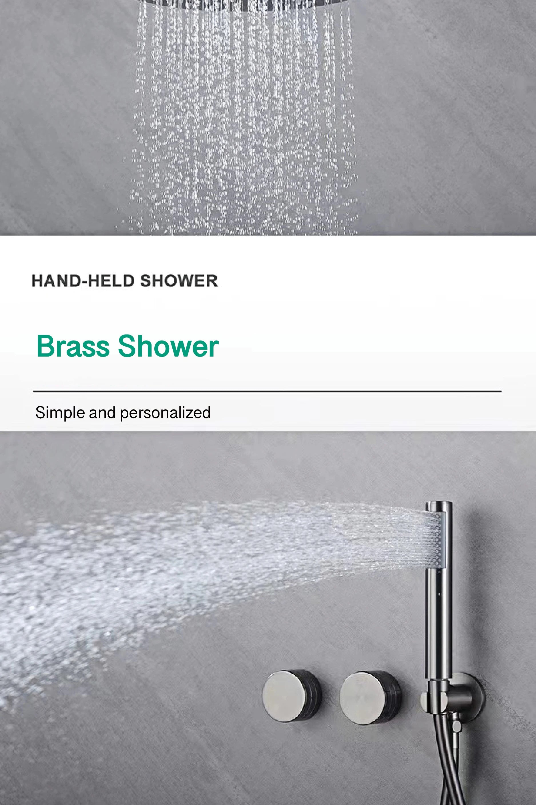 Luxury Gun Gray Brass Wall Mounted Shower System with Embedded Design, Dual Handle Hot and Cold Water, Simple Bathroom Faucet