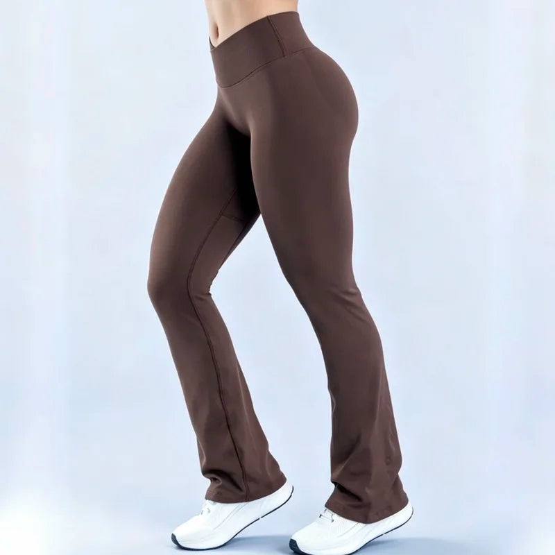 Women V Cross Waist Flare Leggings Seamless Butt Lifting Bell Bottom Yoga Pants Gym Push Up Workout Fitness Flared Leggings
