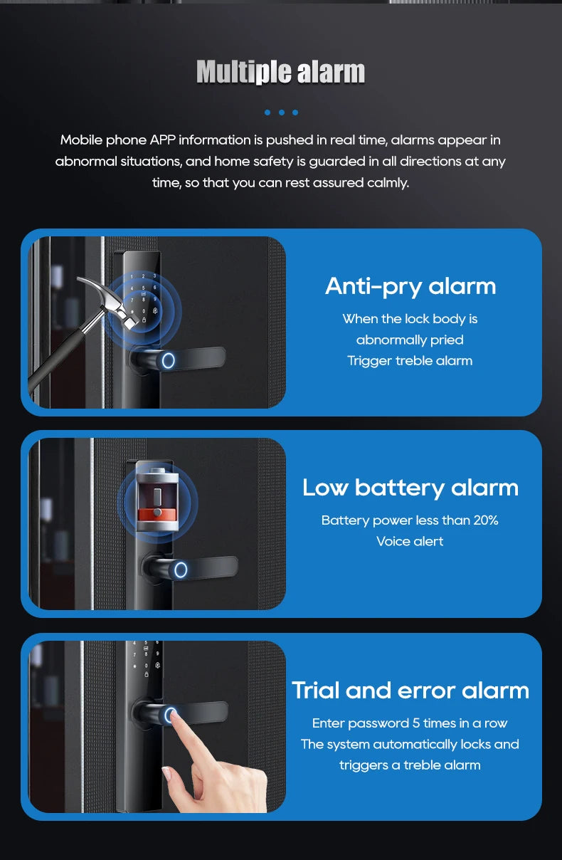 Smart Electronic Door Lock Fingerprint Biometrics Application Control Smart Card Key Access and USB Emergency Charging Smartlock