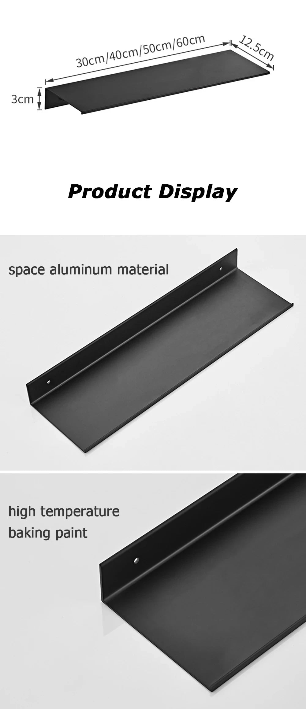 30/40/50CM Bathroom Shelf Aluminum Floating Shelves for Wall Mounted Shower Organiser Kitchen Storage Rack Bathroom Accessories