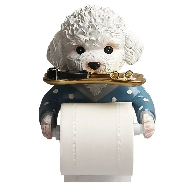 Cartoon Teddy Dog Toilet Paper Holder Punch Free Wall Mounted Toilet Tissue Roll Paper Storage Tray Rack Bathroom Decoration