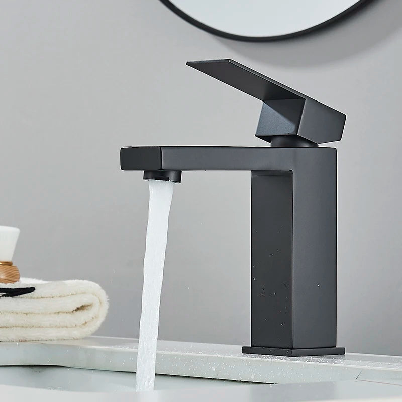 Senlesen Brushed Gold Bathroom Faucet Basin Faucets Deck Mounted Sink Mixer Tap Stainless Steel Countertop Hot Cold Water Crane