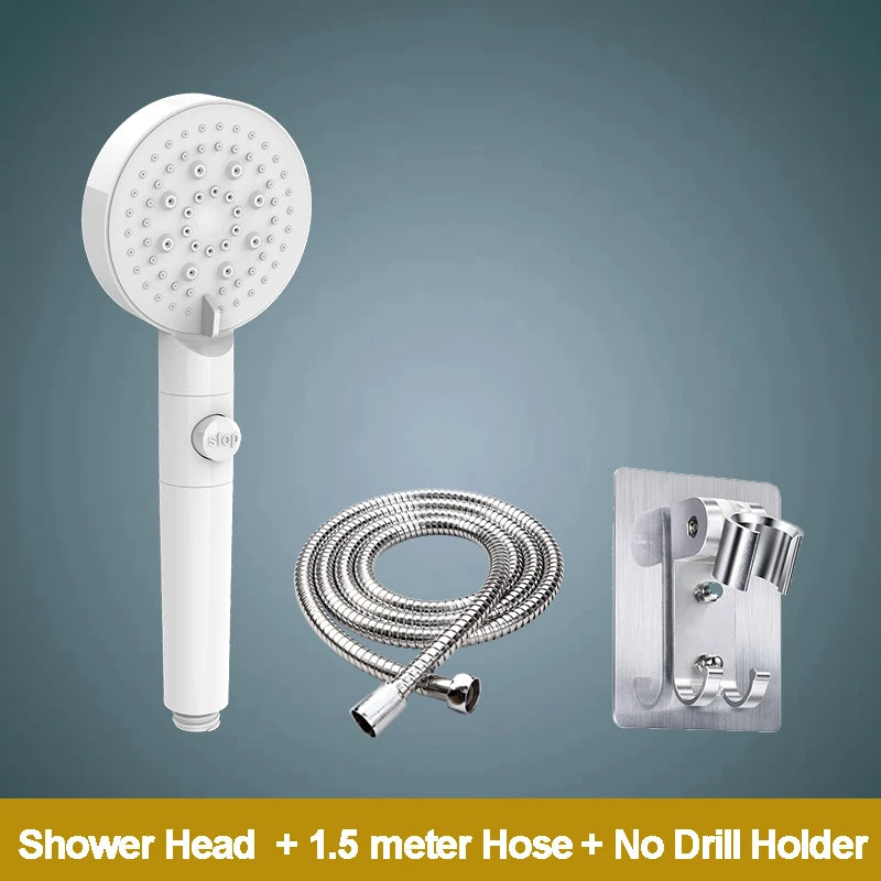 ZhangJi 2025 New 5-Function Shower head with Stop button 10cm Big Panel Silicone gel Hole Easy Cleaning Bathroom Nozzle Sprayer