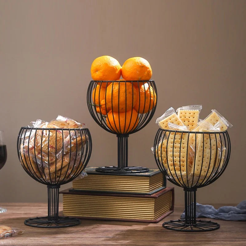 Wine Glass Decor Fruit Basket Wire Basket Snacks Candy Storage Fruit Container Basket Wine Glass Cork Holder