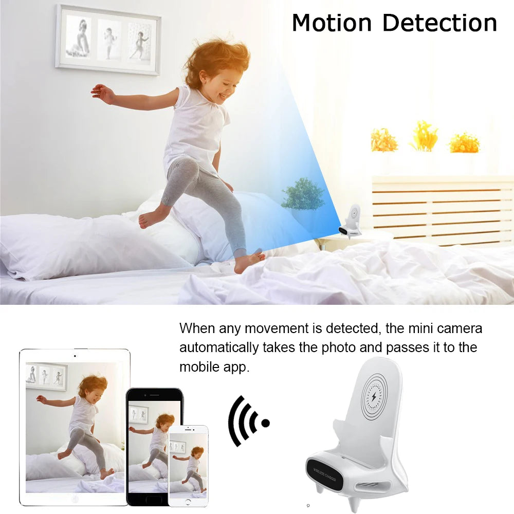 Mini Camera HD 1080P WiFi Camera Home motion detectionDVR Monitoring Video wireless charger 24-hour recording, no need for WIFI