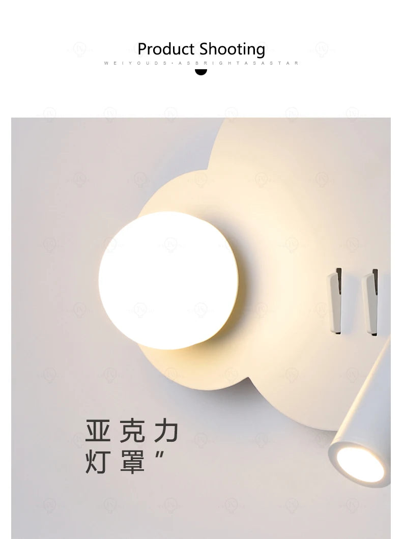 White wall lamp backlight 350 degree rotation adjustable wall lamp hotel bedroom bedside study reading desk lamp with switch
