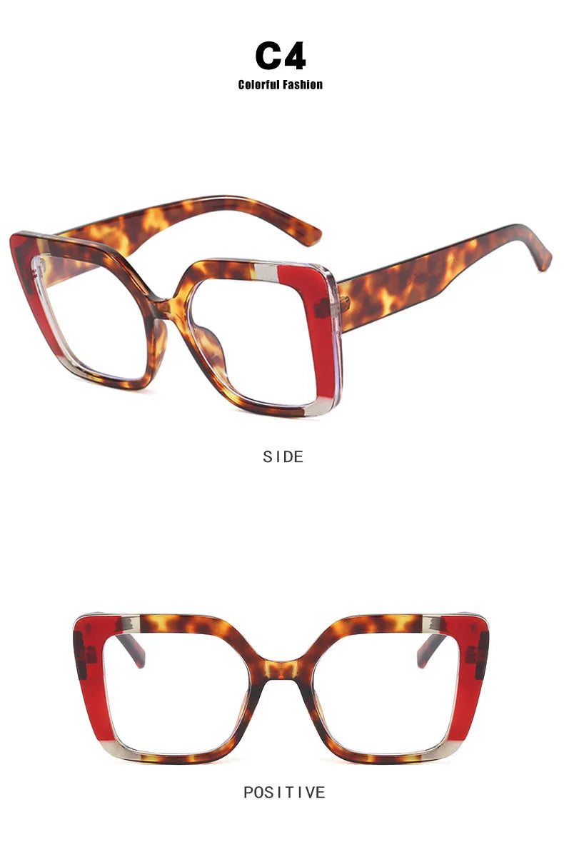 European-style square large-frame two-color eyeglass frame for women, suitable for daily wear as anti-blue-light glasses