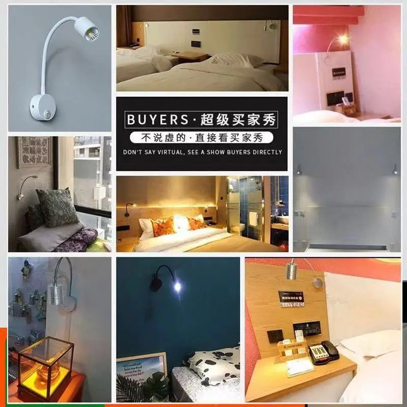 cabinet Lights Black, Flexible Gooseneck Lamp LED 3W 3000K Wall Mounted 220V with Switch for Bedrooms Living Room Indoor Lo