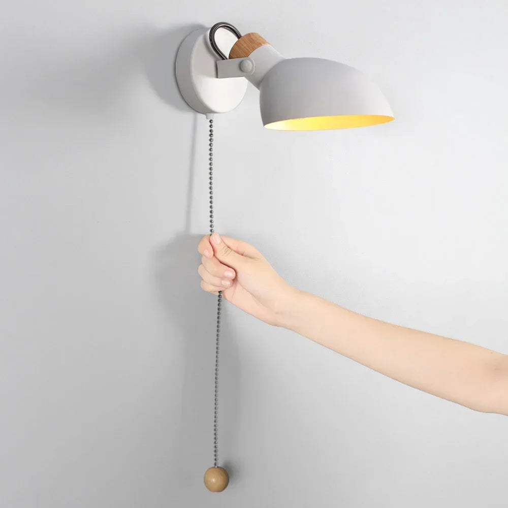 LED Wall Light Replaceable E14 Bulb With Pull Chain Switch Matte Metal Directional Wall Lamp For Bedside Living Room Hotel
