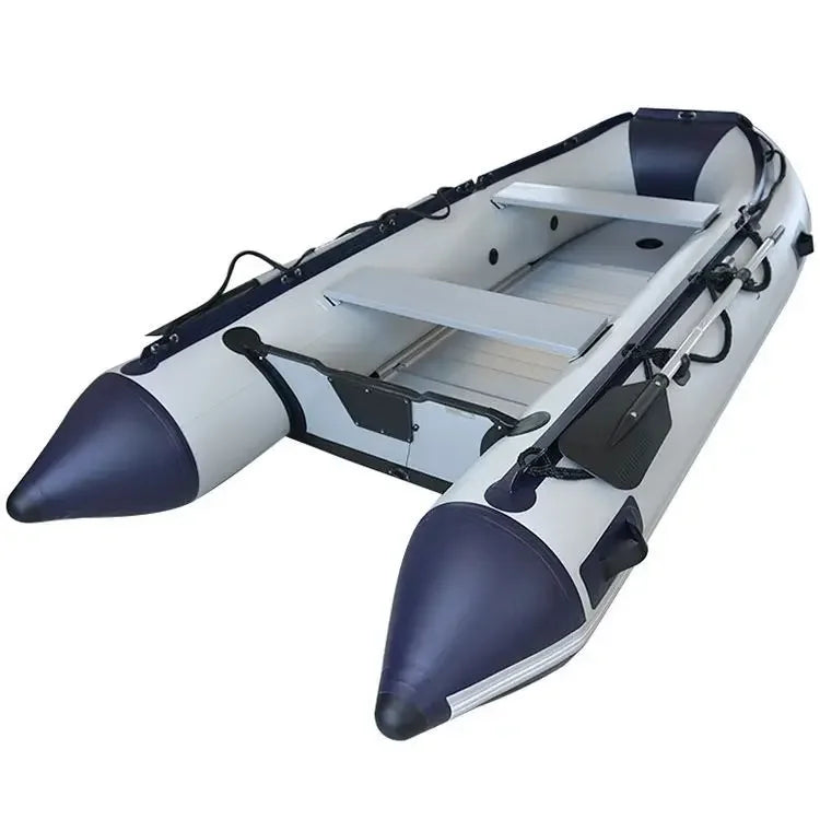 12'6" Inflatable Fishing Boat PVC 0.9mm with Aluminum Floor Rowing Boats 380cm for 6 Person Sport Yacht on Sea Max 30HP Power