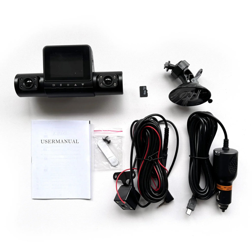 3Camera Car Recorder 1080P HD with Night Vision Parking Monitoring IPS Screen Front Rear Inside Dash Cam Support Laptop Computer