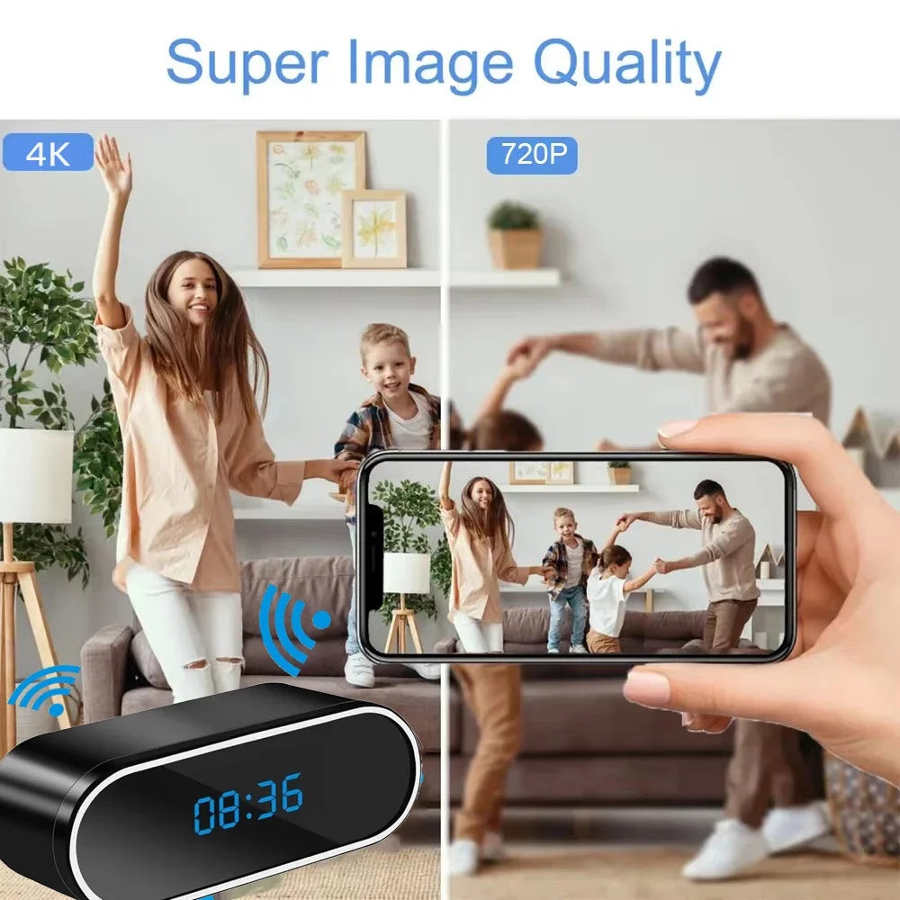 HD4K， New Wi Fi Mini Clock Camera, Upgraded Remote Viewing, Sports Detection, Infrared Night Vision, Home HD Camera