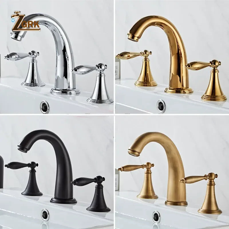 Basin Faucet 3 Holes Dual Control Bathroom Sink Faucet Deck Mounted Cold Hot Vintage Mixer Taps Bathtub Faucet
