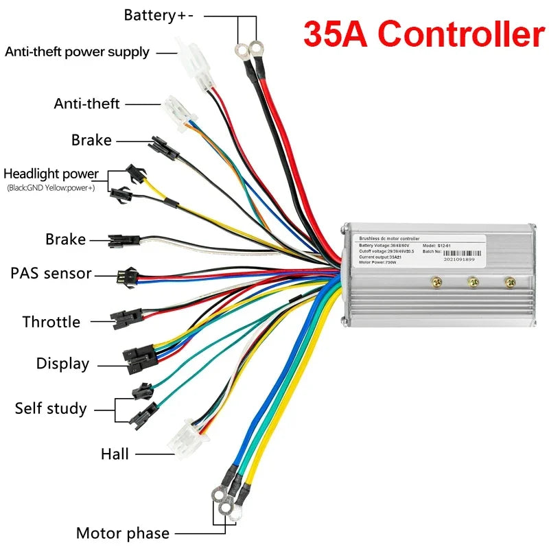 Electric Bike Brushless Controller 25A 35A with LCD Display Electric Bicycle Scooter E-bike Accessories Parts 36V 48V 750W 500W