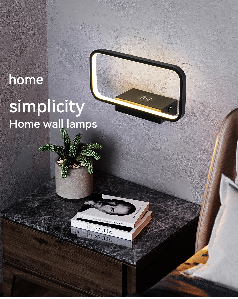 Wall Light Indoor 12W Touch Switch 3 Colors Dimming USB Charge With Wireless LED Wall Lamps For Living Room Bedroom Stair Modern