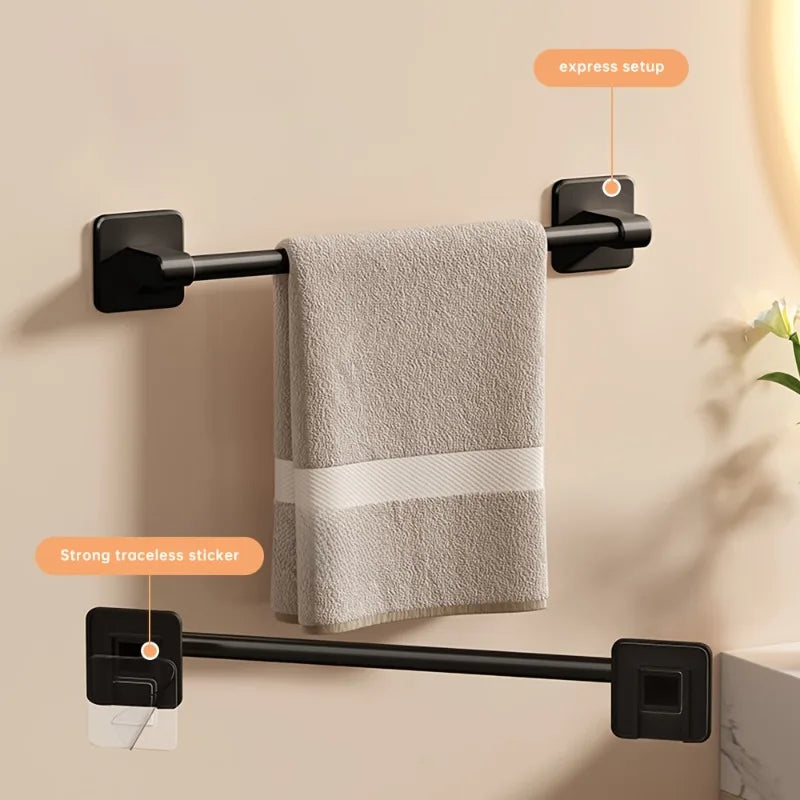Self-Adhesive Towel Rack Bathroom Towel Holder Without Drilling Bathroom Black Corner Shelf Bar 50CM Bathroom Storage Towel Rail