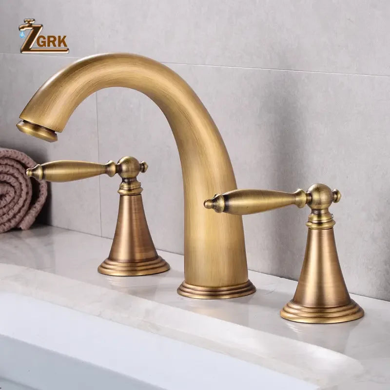 Basin Faucet 3 Holes Dual Control Bathroom Sink Faucet Deck Mounted Cold Hot Vintage Mixer Taps Bathtub Faucet