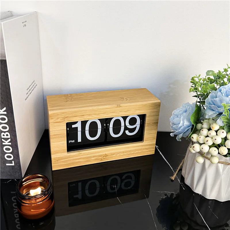 Table Clocks Aesthetic Mechanical Wooden Stylish Clocks Flip Page Digital Home Decor Table Bedside Clock Room Decorating Clock