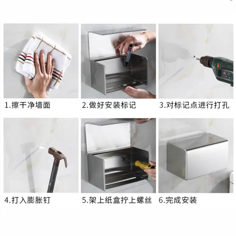 Toilet Paper Box phone Holder Gold Stainless Steel Roll Paper Rack Waterproof Paper Towel Holder Bathroom Black Tissue Box
