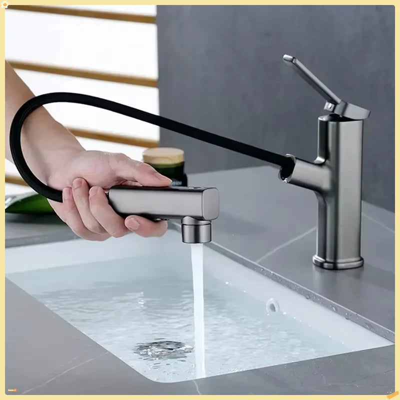 Single Handle Dual Hole Bathroom Sink Mixer Faucet Pull Out Faucet for Bathroom Washbasin Faucet Brass Bathroom Basin Faucet