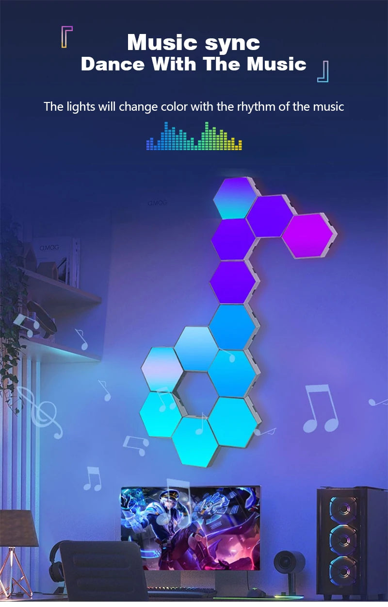RGB Smart Quantum Lamp Tuya App Remote Control Touch Background Wall Bedroom DIY Decoration Wall Lamp Esports Atmosphere Light
