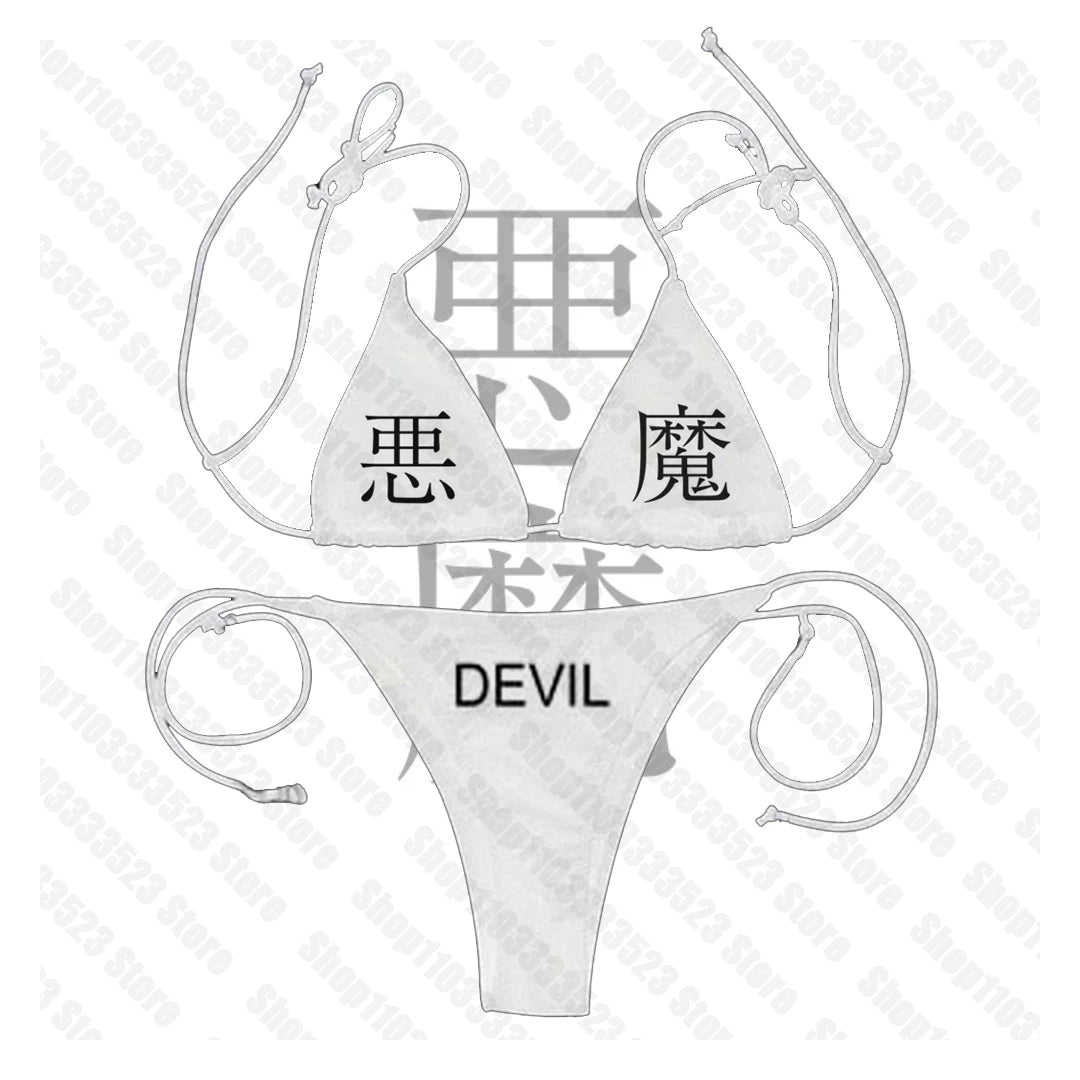 90s Aesthetic Graphic Thong Swimsuit Two Pieces Bathing Suit Gothic Punk Print Sexy Bikini Y2k Style Grunge Printing Sexy Bikini