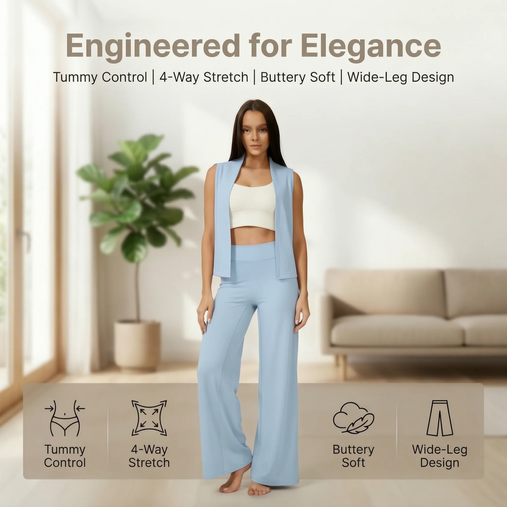 Women High Waist Wide Leg Yoga Pants Loose Flare Leggings Tummy Control Straight Workout Trousers Casual Lounge Pants Fitness