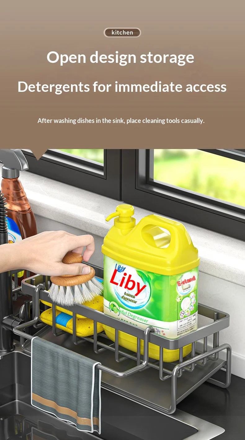 Kitchen Storage Rack and Cloth Holder, Household Sink Draining Basket, Multifunctional Countertop Sponge and Dish Soap Organizer